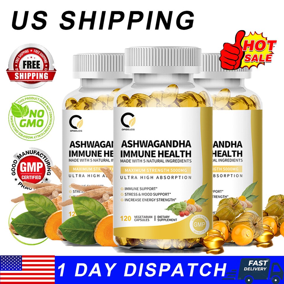 Organic Ashwagandha Capsules 2300mg Supplement w / Black Pepper Root Powder