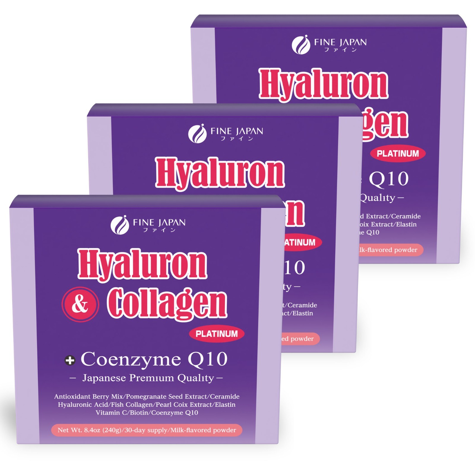 FINEJAPAN Hyaluronic  Collagen powder hydrolyzed for  beauty antiaging 3pc