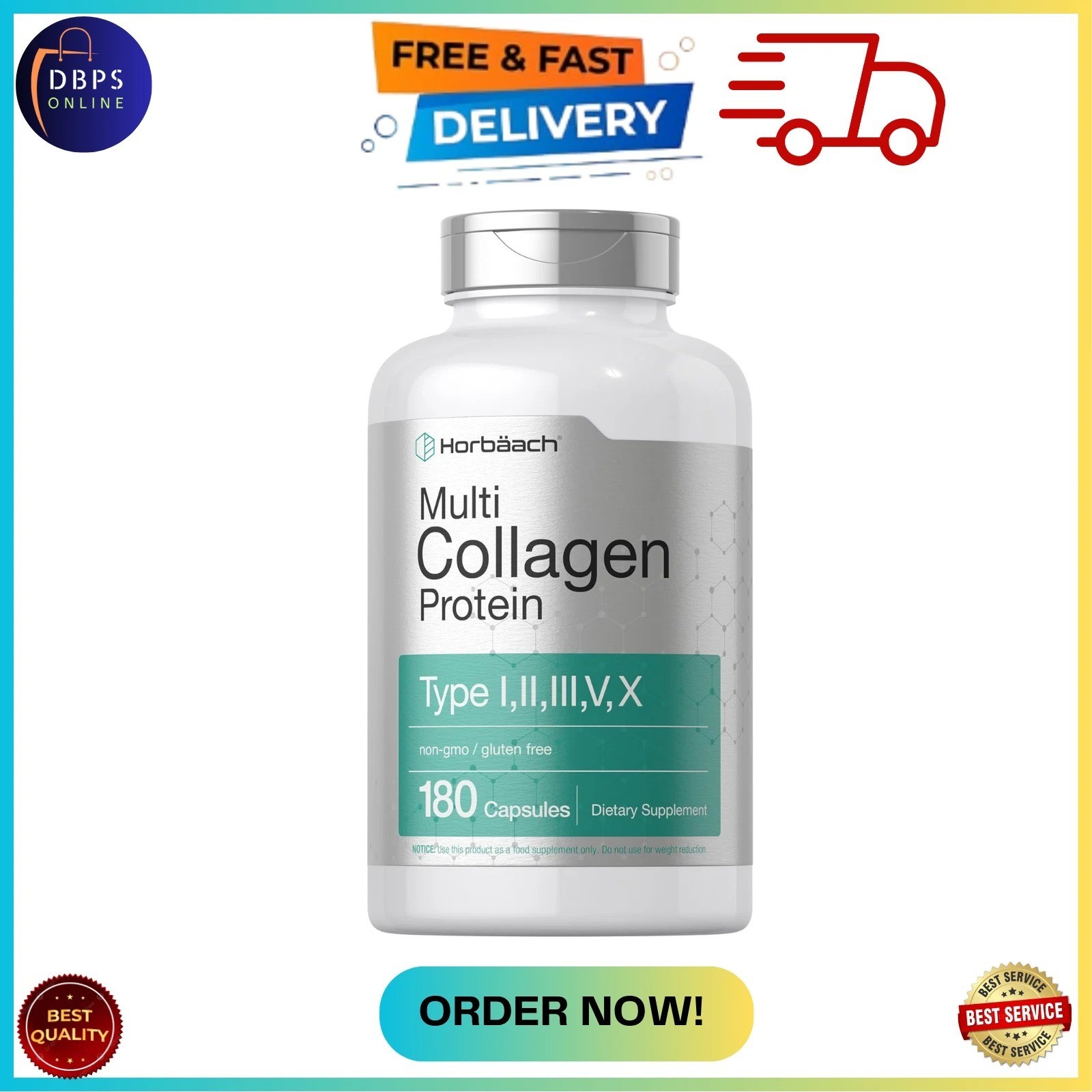 Multi Collagen Protein 2000 mg | 180 Capsules | Type I II III V X | Collagen
