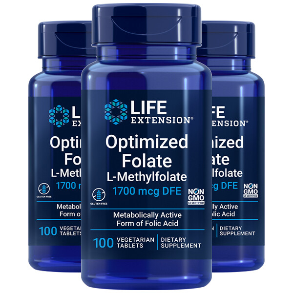 Optimized Folate L-Methylfolate 1700 mcg – 3X100 Veg Tabs Life Extension
