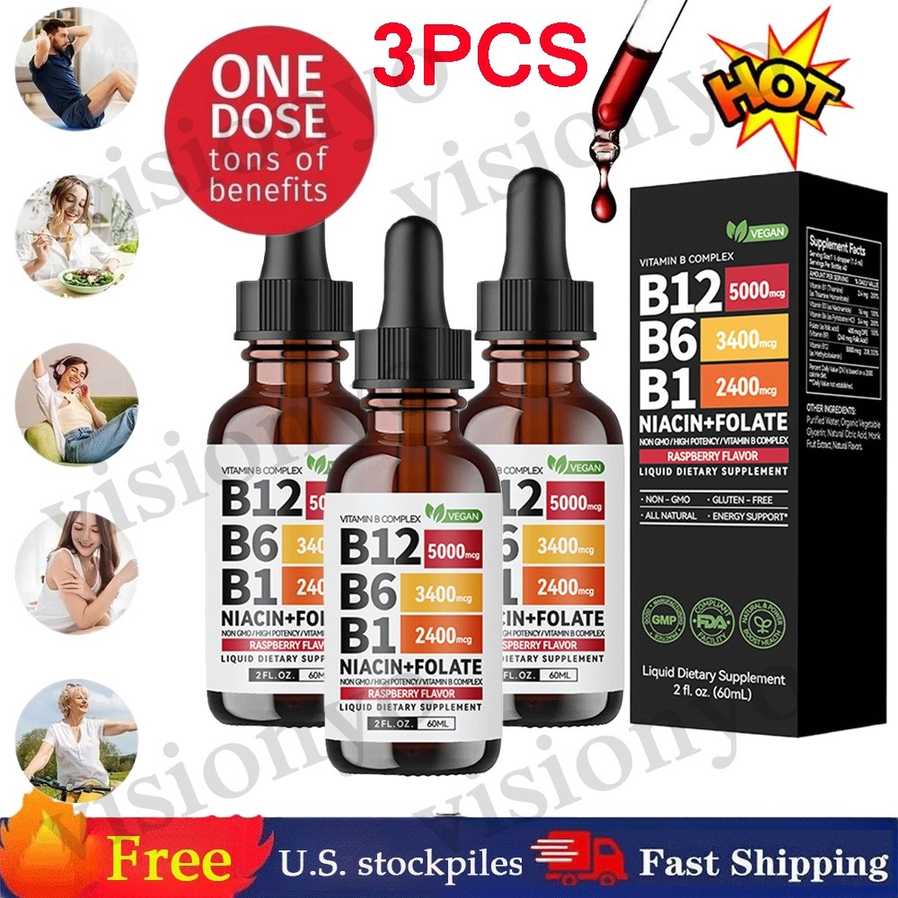 3PCS Vitamin B12 and B6 Liquid Drops, B12 Sublingual Vitamin B Complex Vitamin