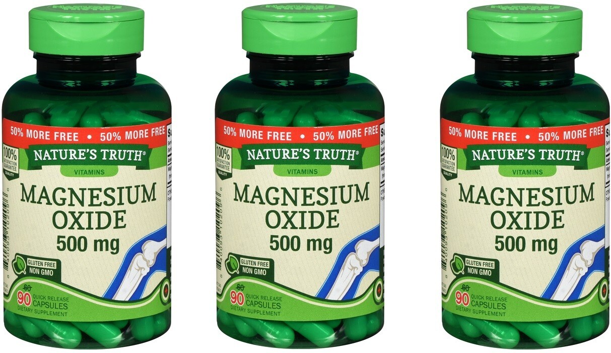 Nature’s Truth Magnesium Oxide 500mg Capsules 90ct (3 Pack)