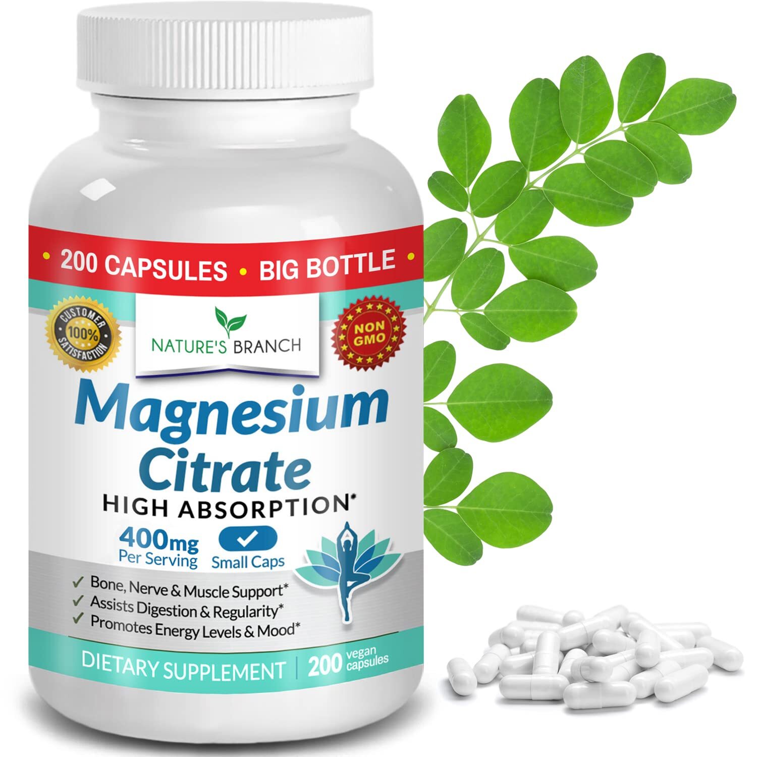 Magnesium Citrate 400mg – 200 Capsules – High Potency for Sleep, Leg Cramps