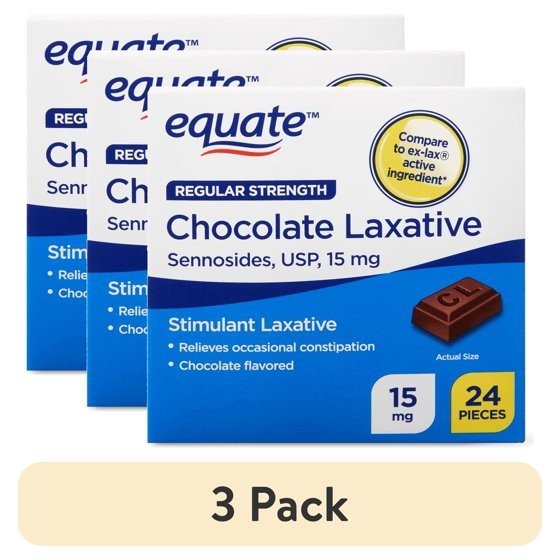 Equate Regular Strength Chocolate Laxative, 15 mg, 24 Pieces (3 Pack – 72 Total)