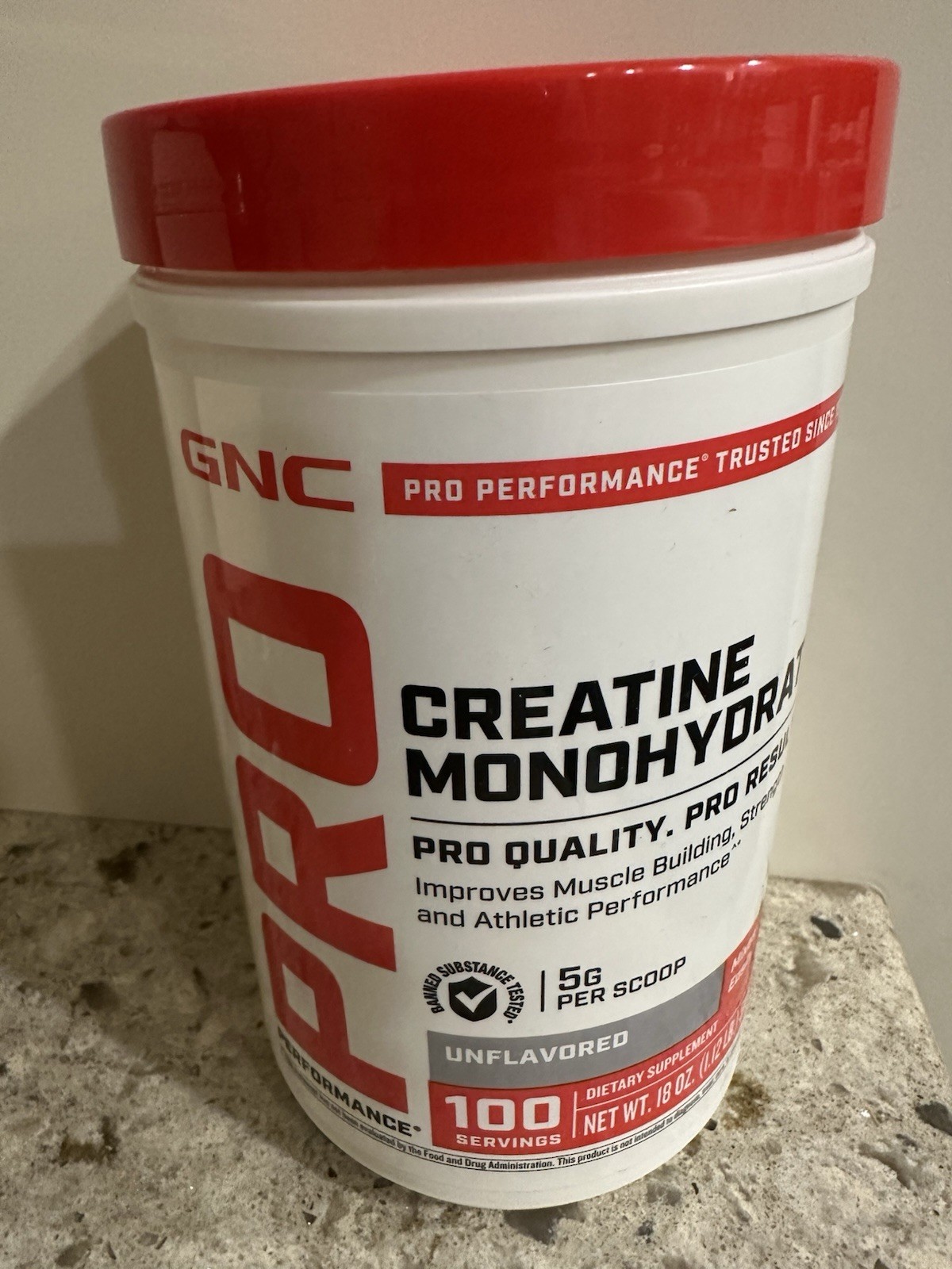 GNC PRO Performance Creatine Monohydrate Powder, Unflavored (100 Servings)