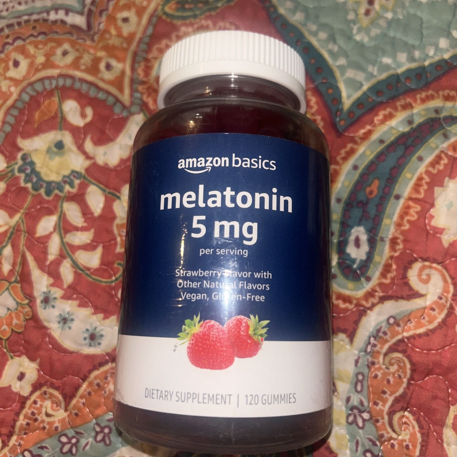 Basics Melatonin, Sleep Support Gummies, Strawberry Flavor, 5mg, 120 Gummies.