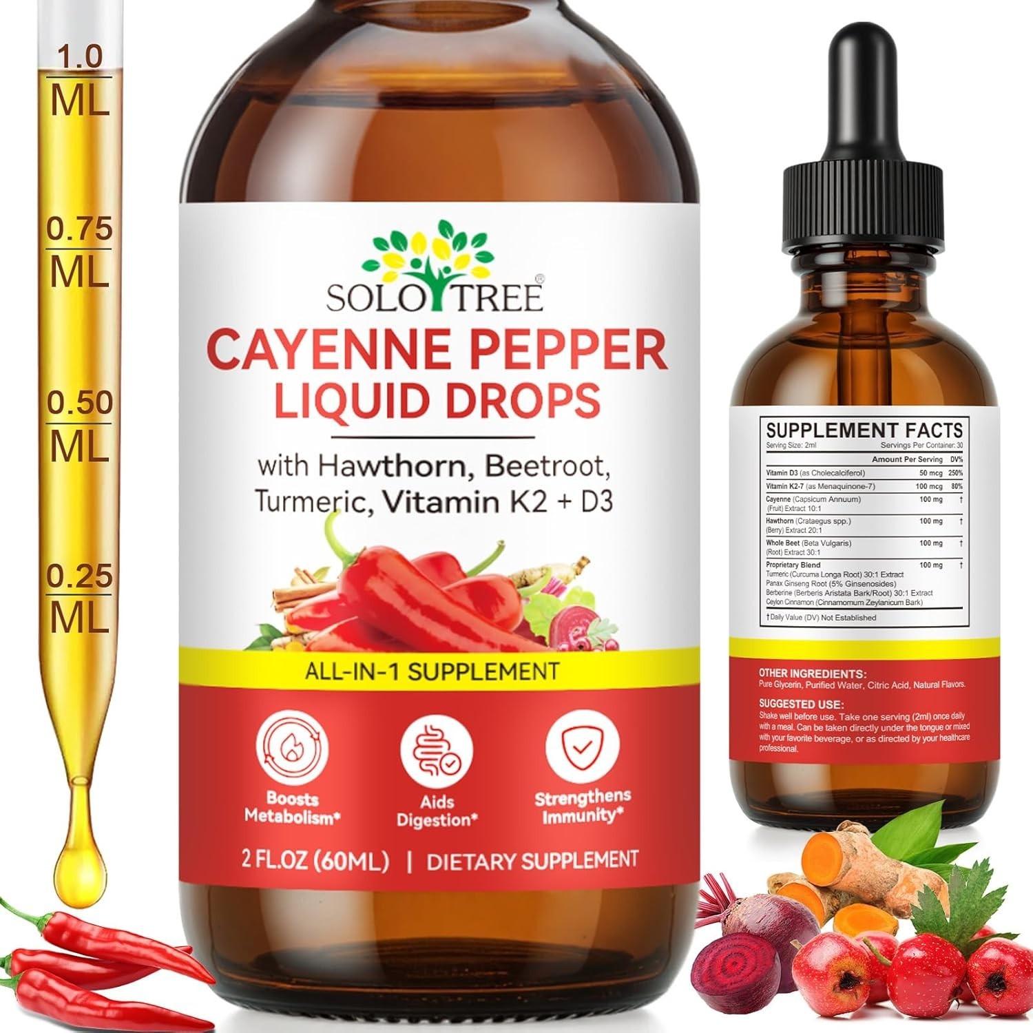 Cayenne Pepper Drops w/ Hawthorn Beet Root Turmeric Ginseng Berberine Cinnamon