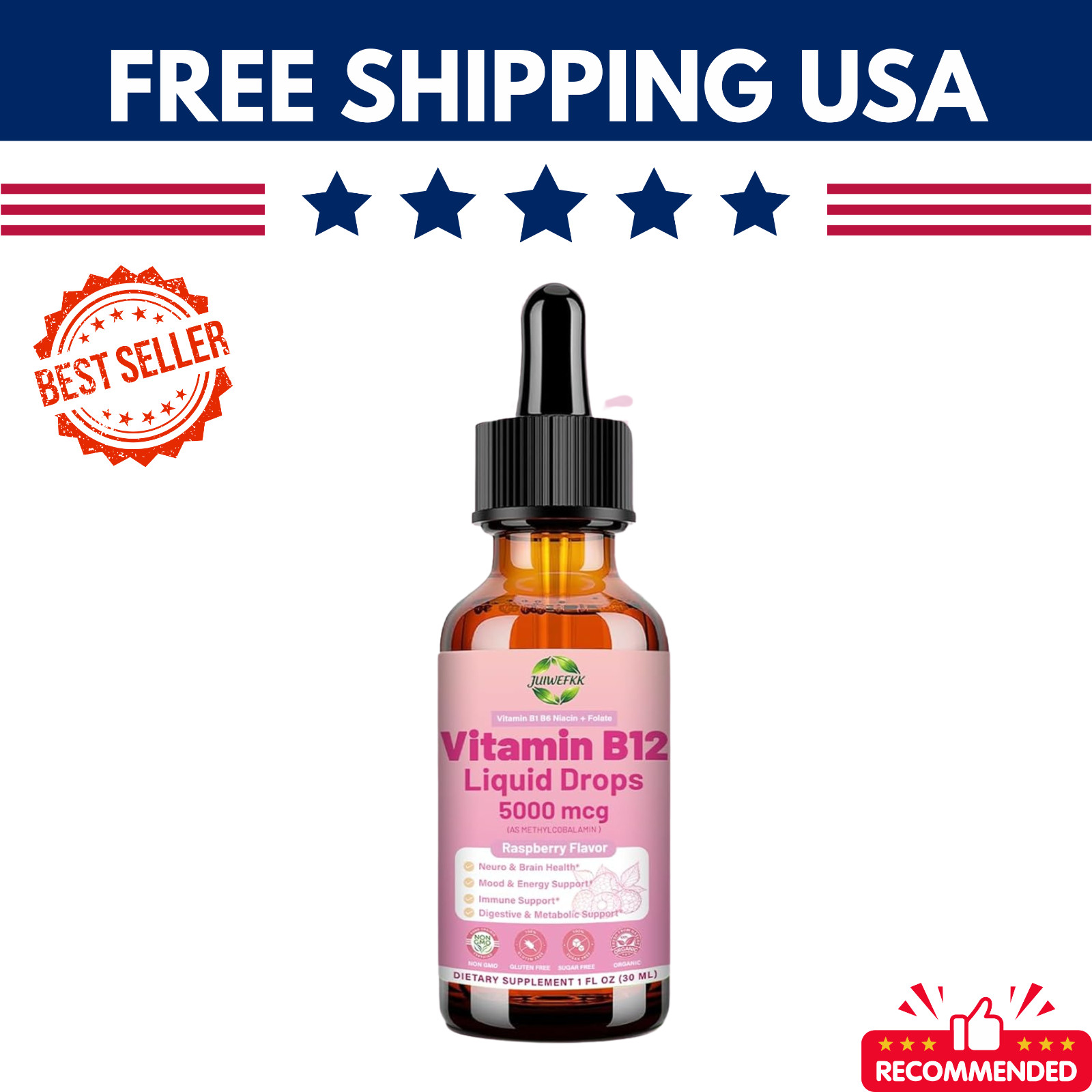 Extra Strength 5000mcg Vitamin B12 Liquid Drops Methylcobalamin – 1 Fl oz