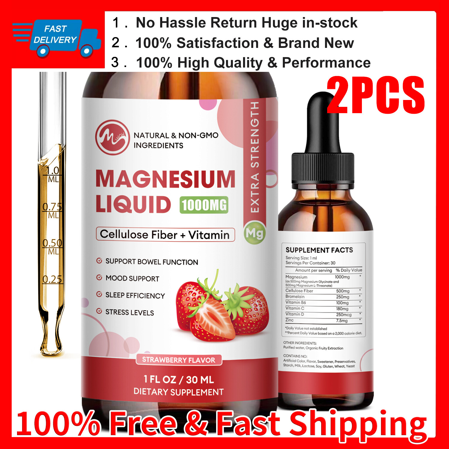 2 Packs Premium Magnesium Liquid Drops,Improve Sleep,Promote Nerve Health ~