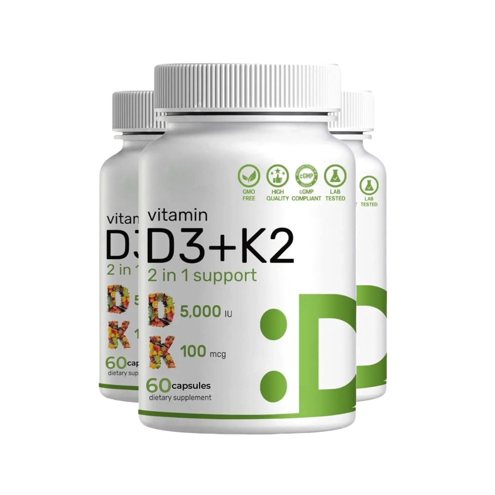 3-Pack Vitamin D3 + K2 Capsules – Immunity & Daily Wellness Support – 180 Caps