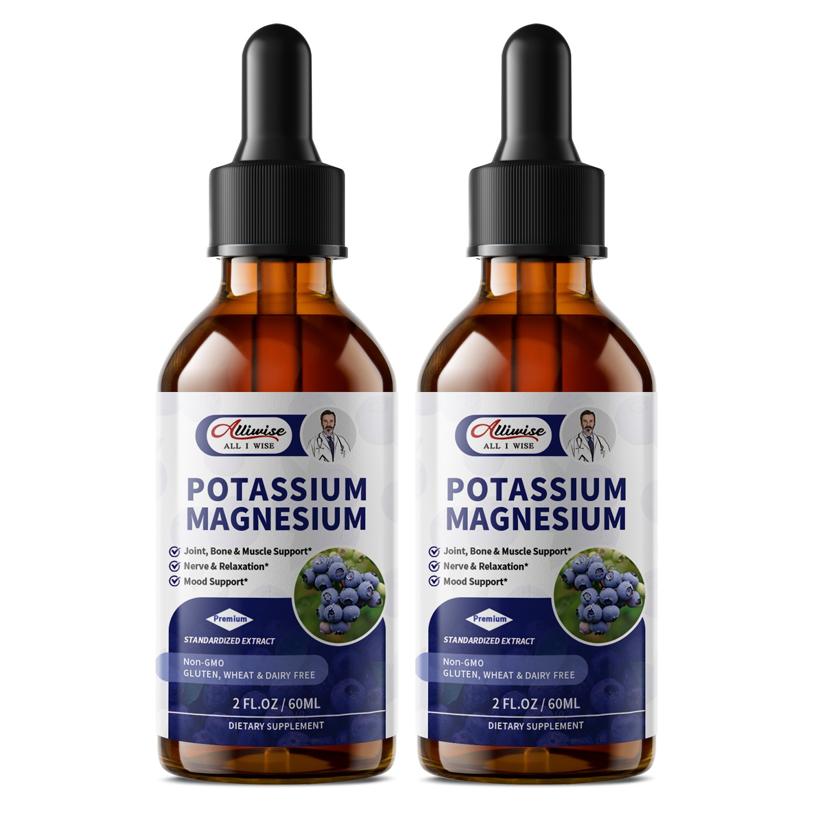 Potassium Magnesium Drops Blueberry Flavor | Muscle Cramp Relief & Energy Boost