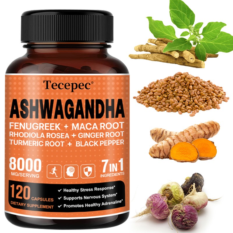 Organic Ashwagandh Capsules 8000mg with Black Pepper Root Powder 120 Capsules