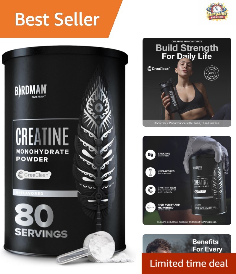 Unflavored Creatine Monohydrate | 0.8lb, 80 Servings for Enhanced Performance
