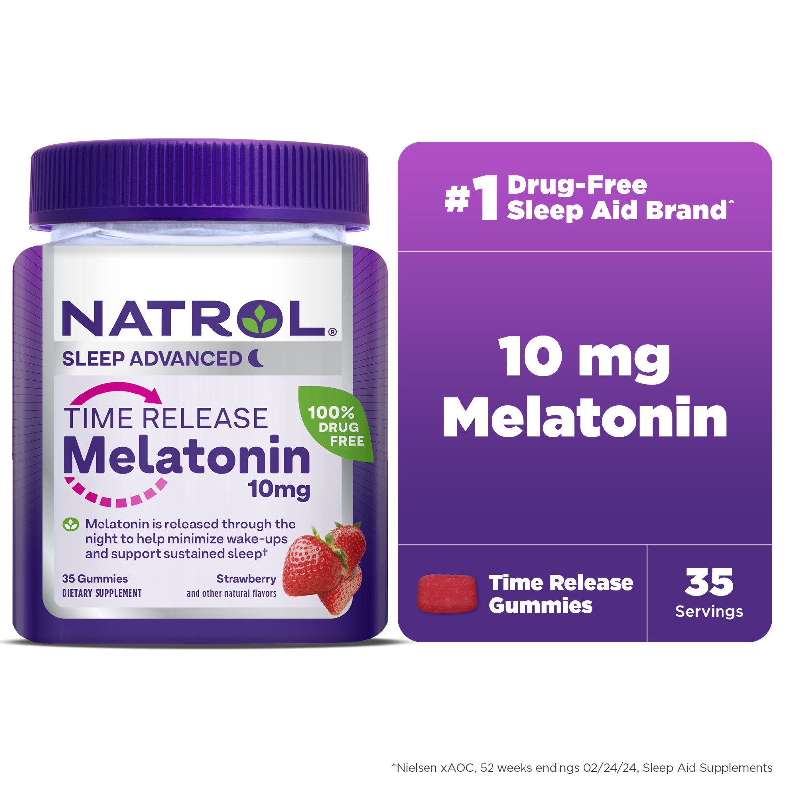Natrol Time Release Melatonin 10mg, Strawberry-Flavored Gummies, 35 Servings