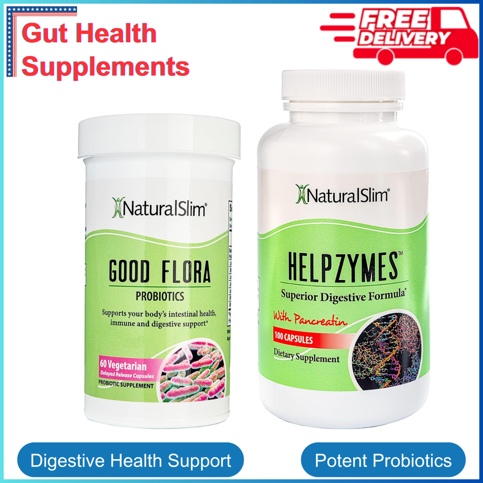 NaturalSlim Digestive Health Bundle – Good Flora & Helpzymes – Potent Probiotics