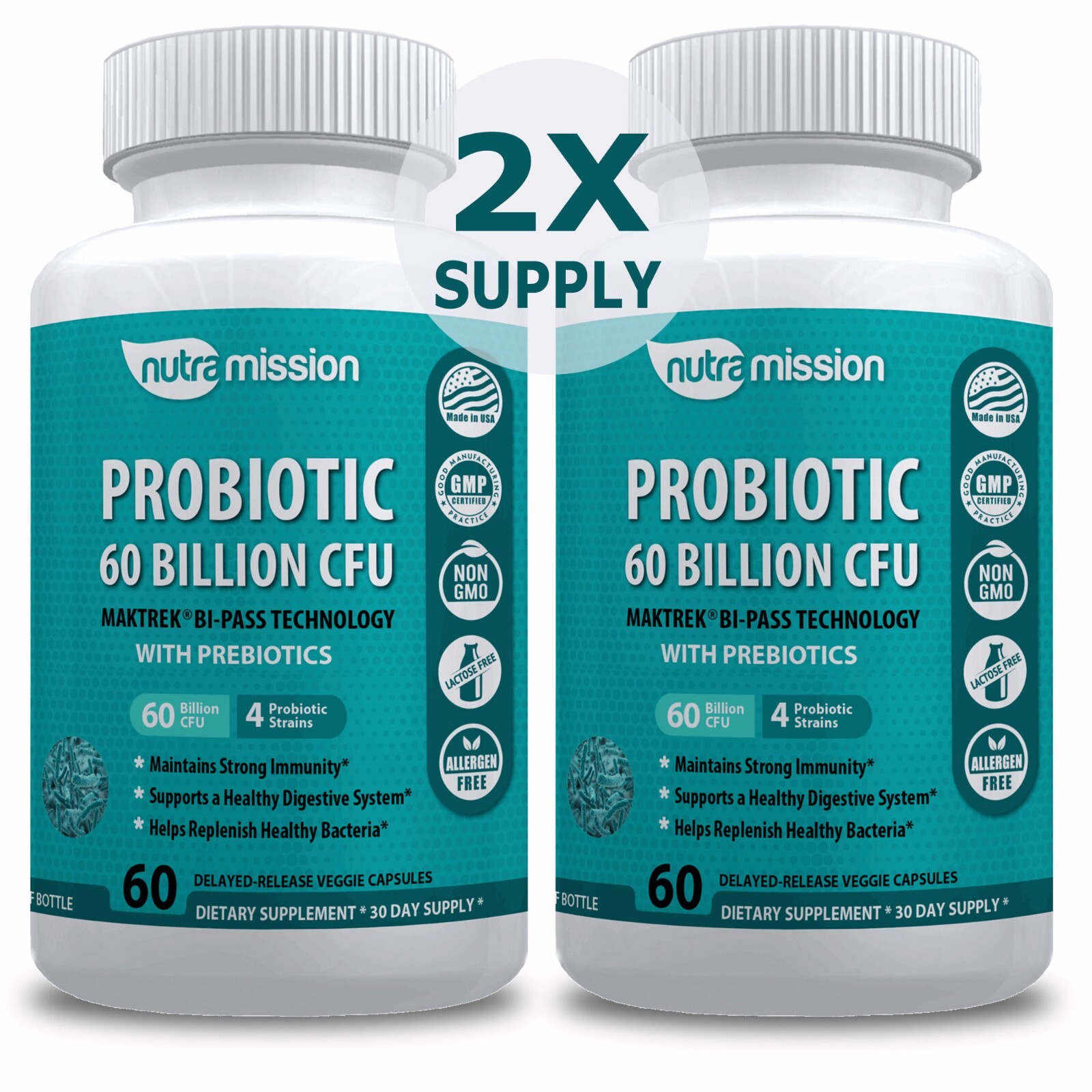 Probiotic 60 Billion CFU with Prebiotics- Delayed release Capsules 2-Pack