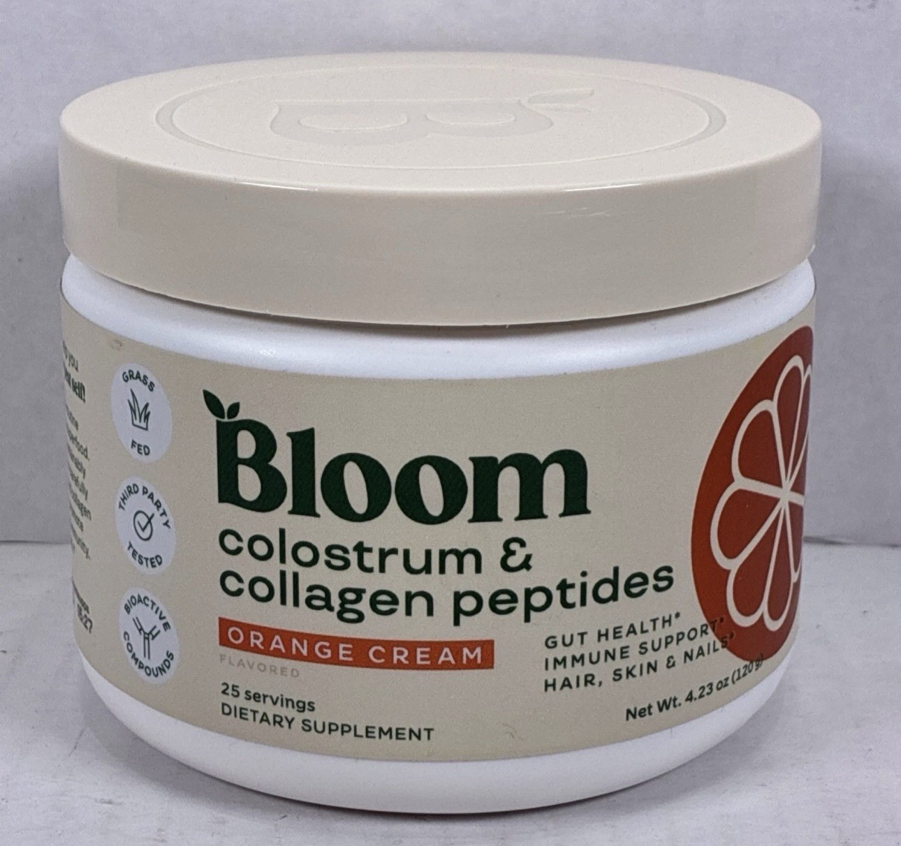 Bloom Colostrum & Collagen Peptides Orange Cream 4.23 Oz EXP 11/2026