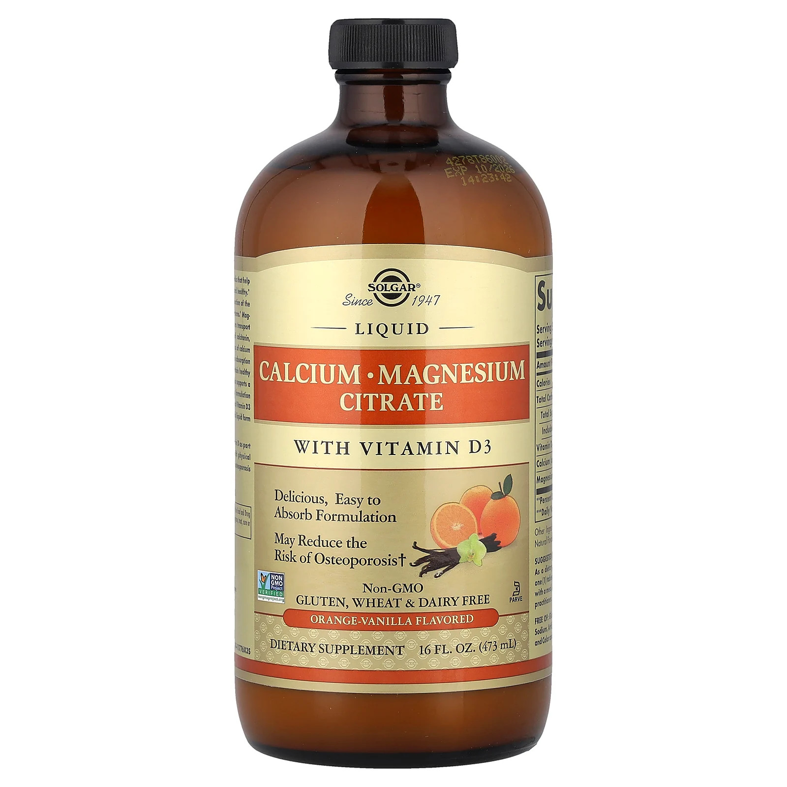 Liquid Calcium Magnesium Citrate with Vitamin D3, Orange-Vanilla, 16 fl oz (473