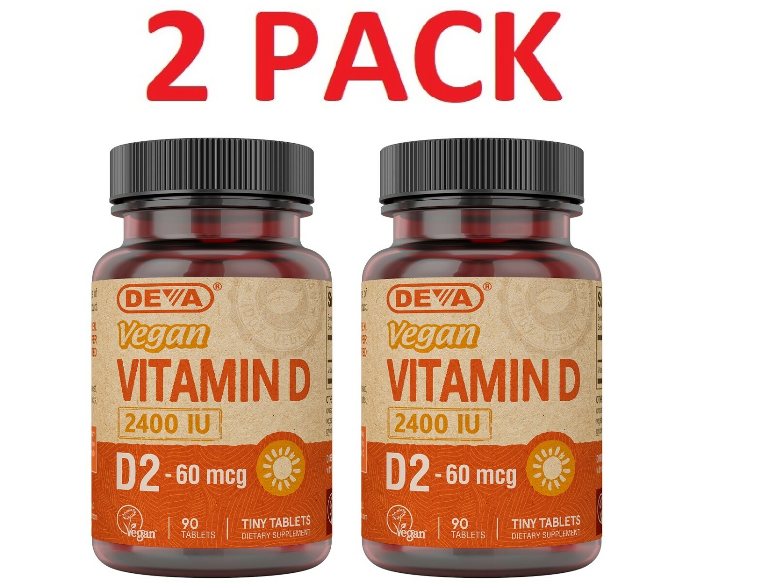 Deva Vegan Vitamin D 2400IU  (Ergocalciferol), (2 PACK)