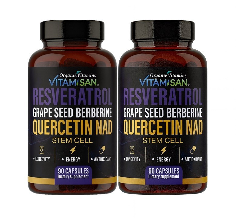 2 Pack – Resveratrol Quercetin NAD Grape Seed Berberine Stem Cell Energy Antioxi