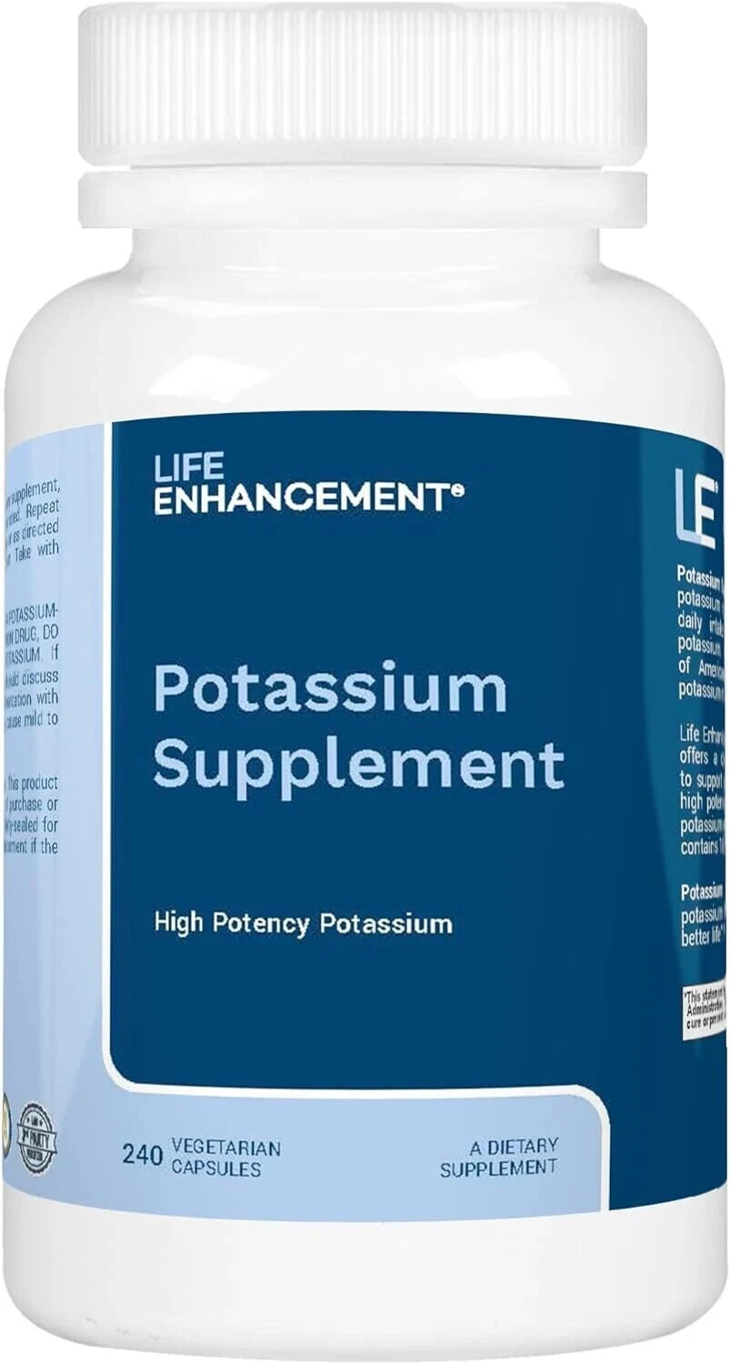Potassium Supplement Capsules 240 Count 1020 mg Daily Support Easy to Swallow