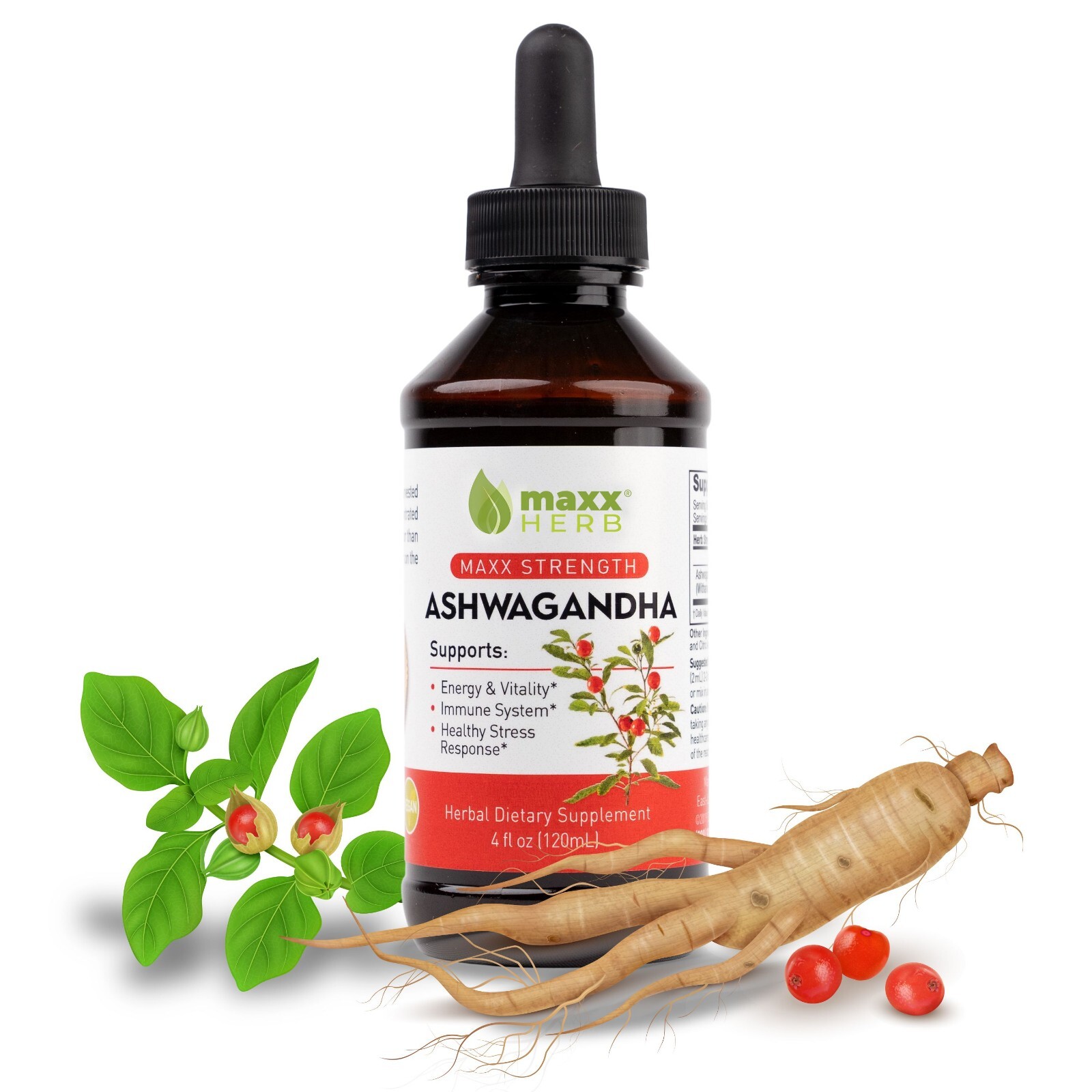 Maxx Herb Ashwagandha Liquid Tincture for Energy, Vitality & Immune Support, 4oz