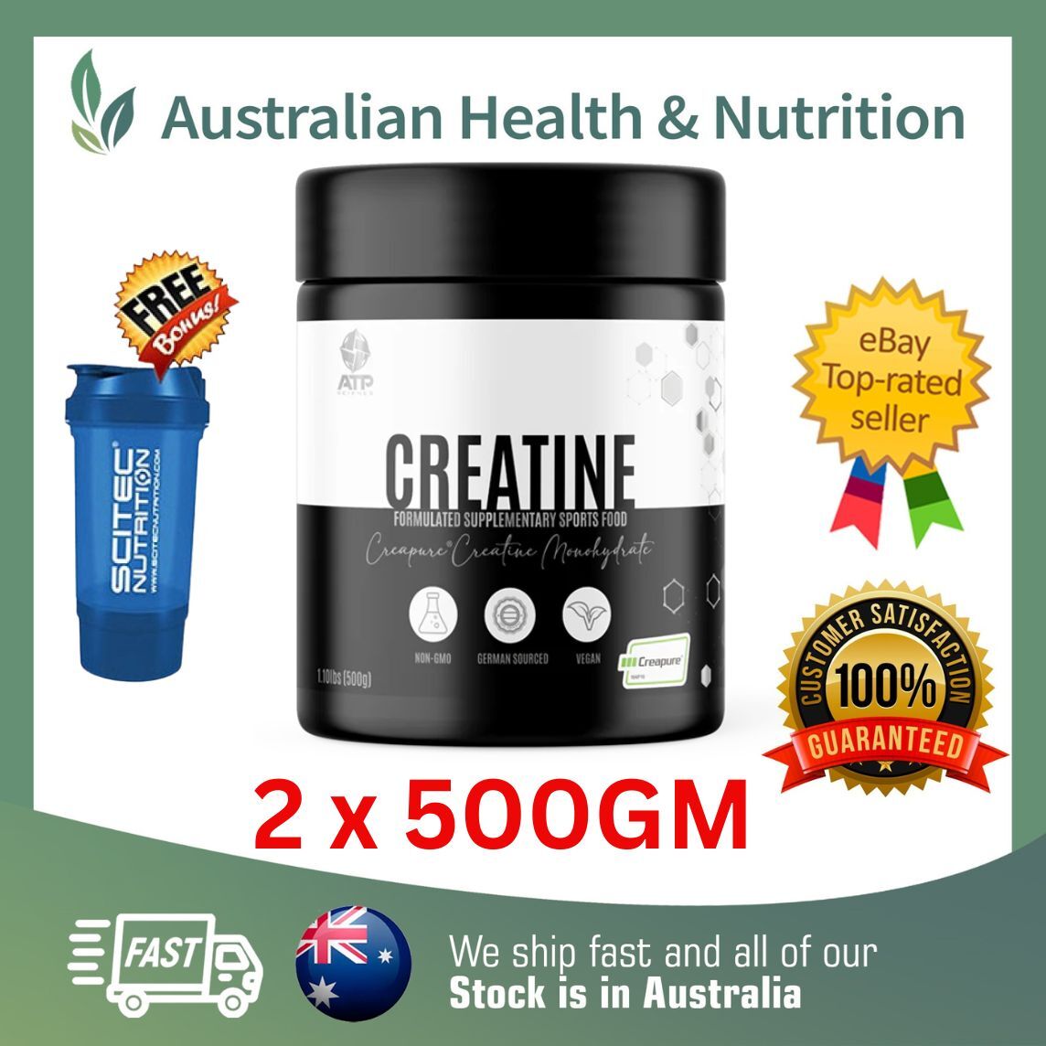 2 x ATP SCIENCE CREATINE 500GM CREAPURE + FREE SAMPLE
