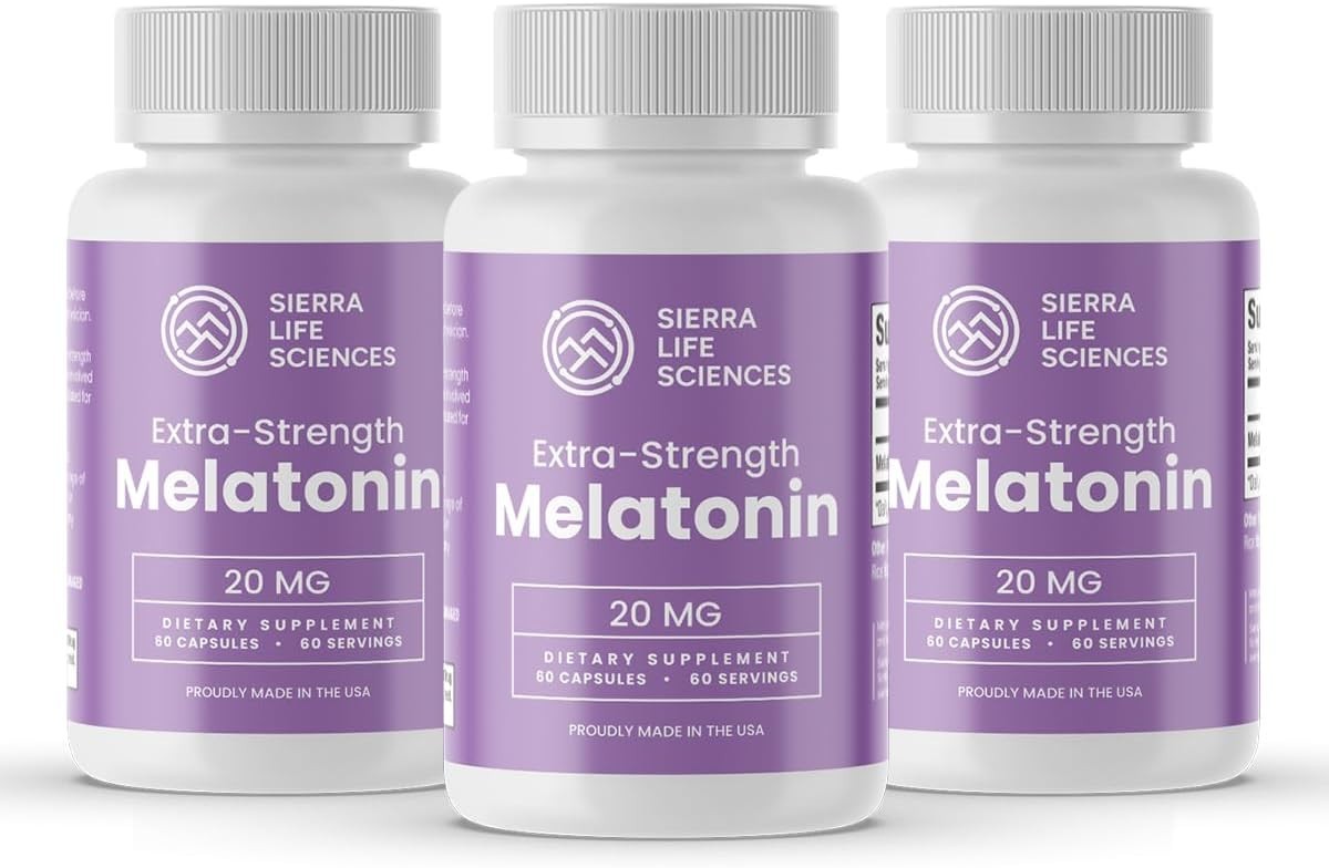 3 PACK 20 mg High Dosage Melatonin Sleep & Circadian Rhythm Support Supplement