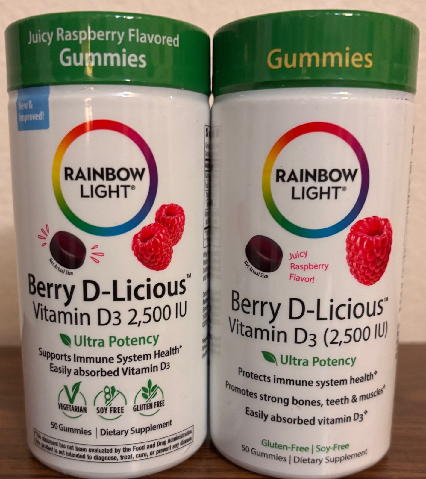 2X Berry D-Licious 2500IU Vitamin D3 Raspberry Gummies Rainbow Light