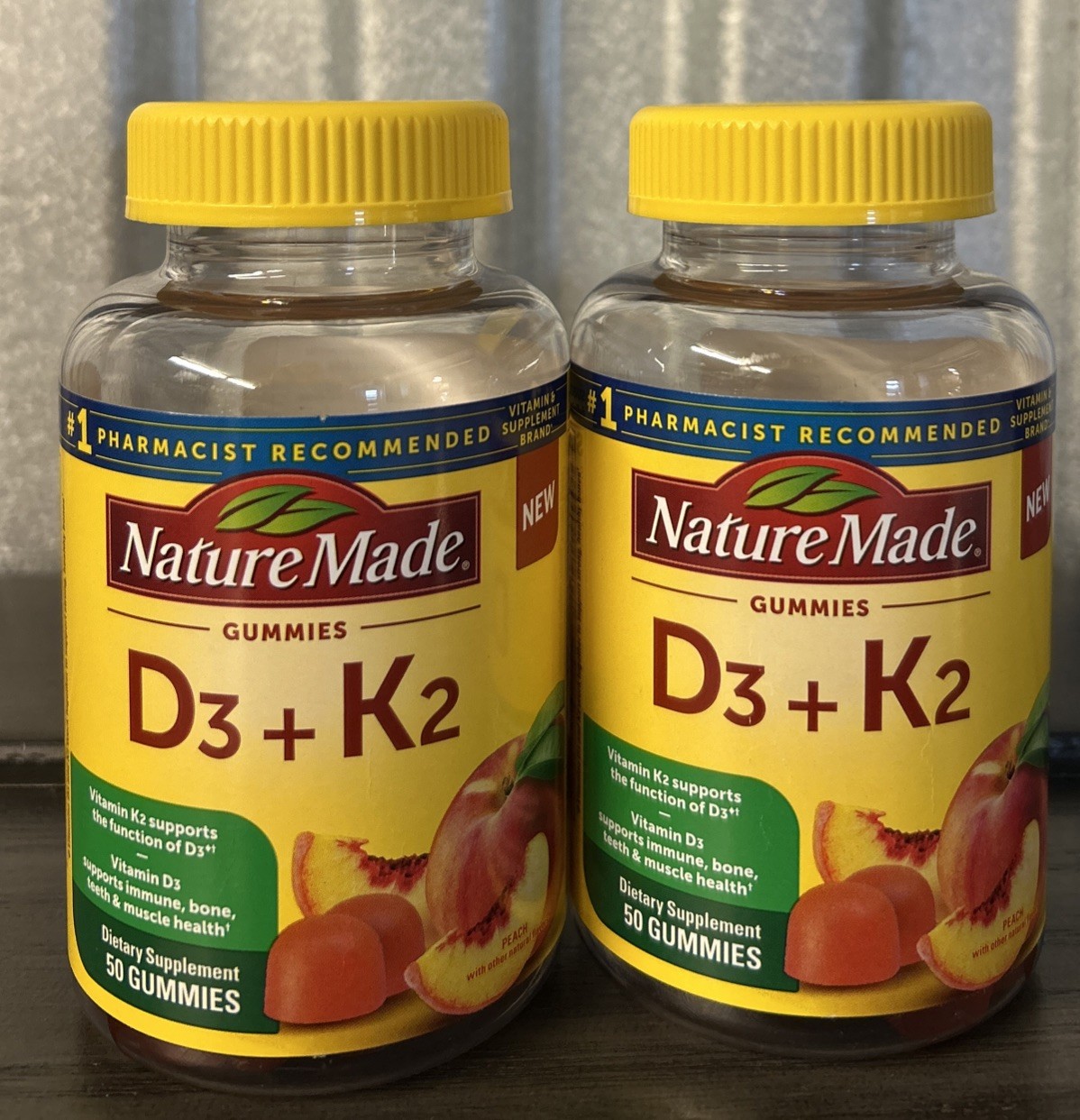 Nature Made Vitamin D3 + K2 Gummies – Peach 100 Gummies (50 Each) Exp 1/2027