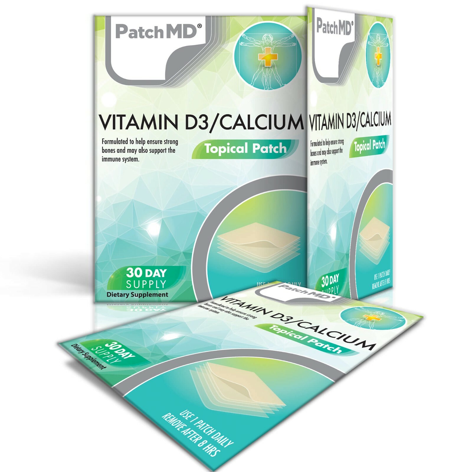 PatchMD D3/Calcium Plus – Topical Patch (30 Day Supply) / EXP 2026 Free Shipping