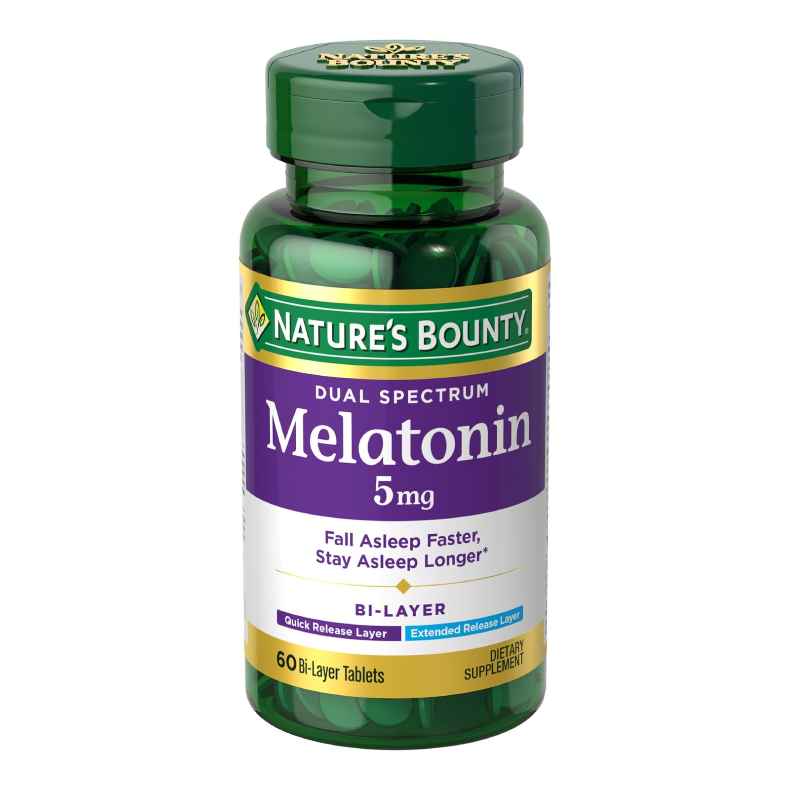 Nature’s Bounty Melatonin 5mg Dual Spectrum, 100% , 60 Bi-Layer Tablets