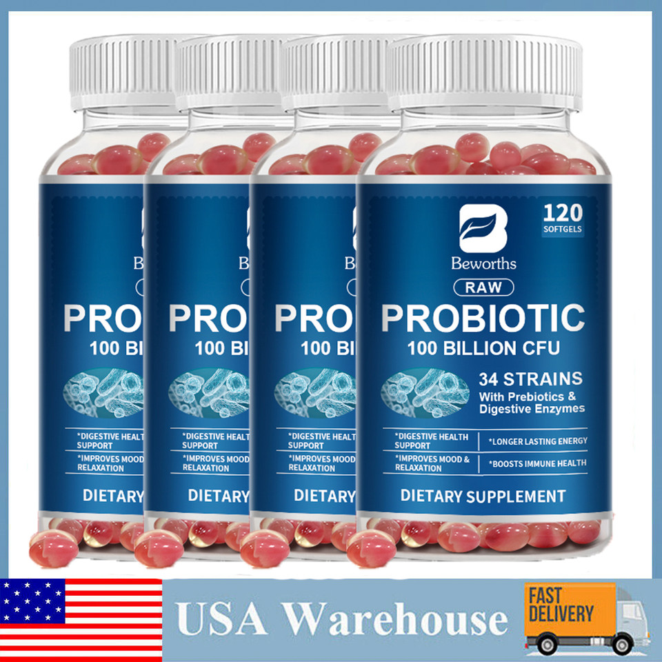 Raw Probiotic Capsules 100 Billion CFU with Prebiotics Digestive Enzyme Health