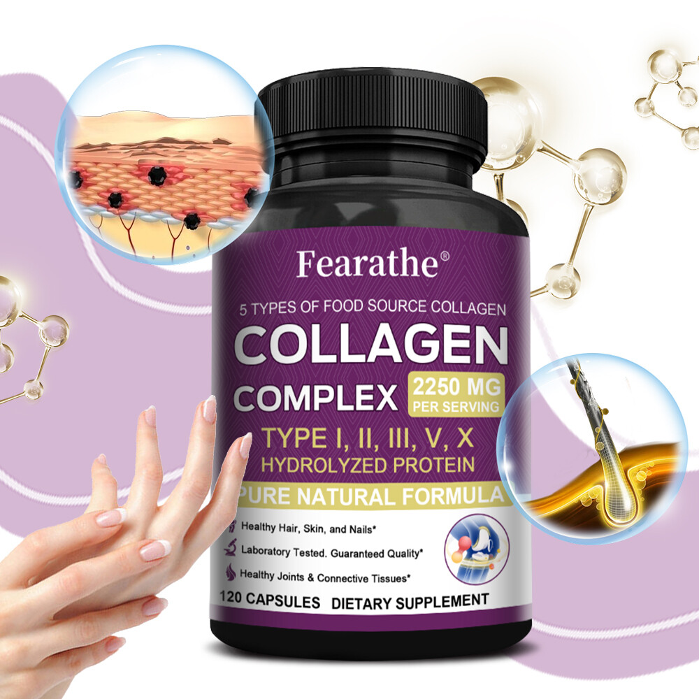 Collagen Complex Types I II III V X 2250mg Capsules Skin Anti Aging 30-120 Pills