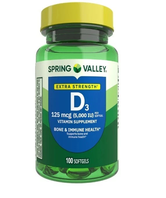 Spring Valley Vitamin D3 Softgels 125 mcg per Softgel 5,000 IU 100 Count