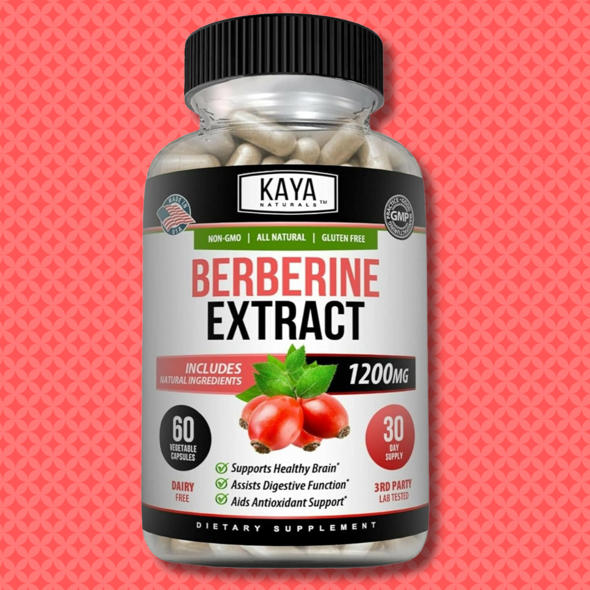 Premium Berberine HCL Extract 1200mg Healthy Cholesterol Anti-inflammatory