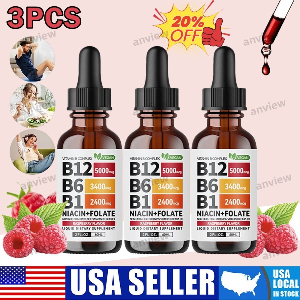 3PCS Vitamin B12 and B6 Liquid Drops, B12 Sublingual Vitamin B Complex Vitamin