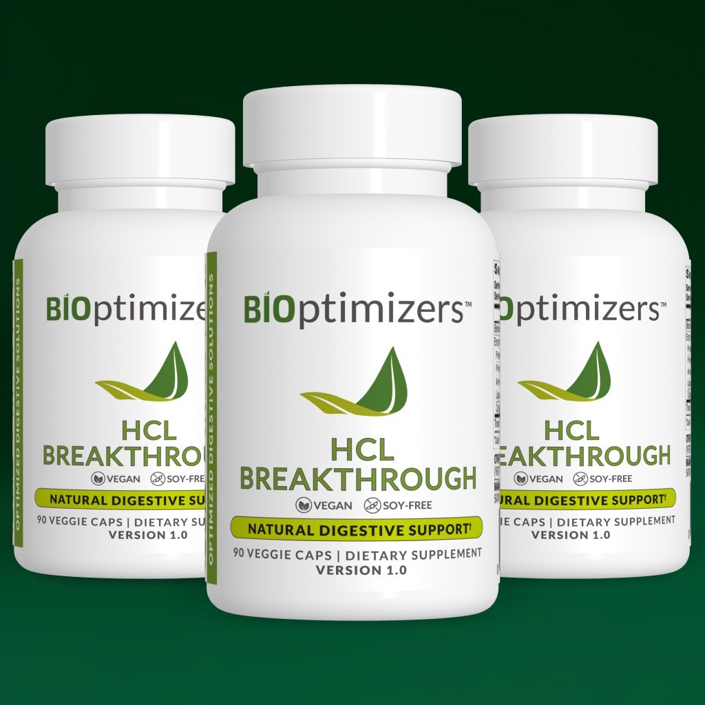 3X Bioptimizers HCL Breakthrough – improved digestion – w/ Digestive Enzyme – 90