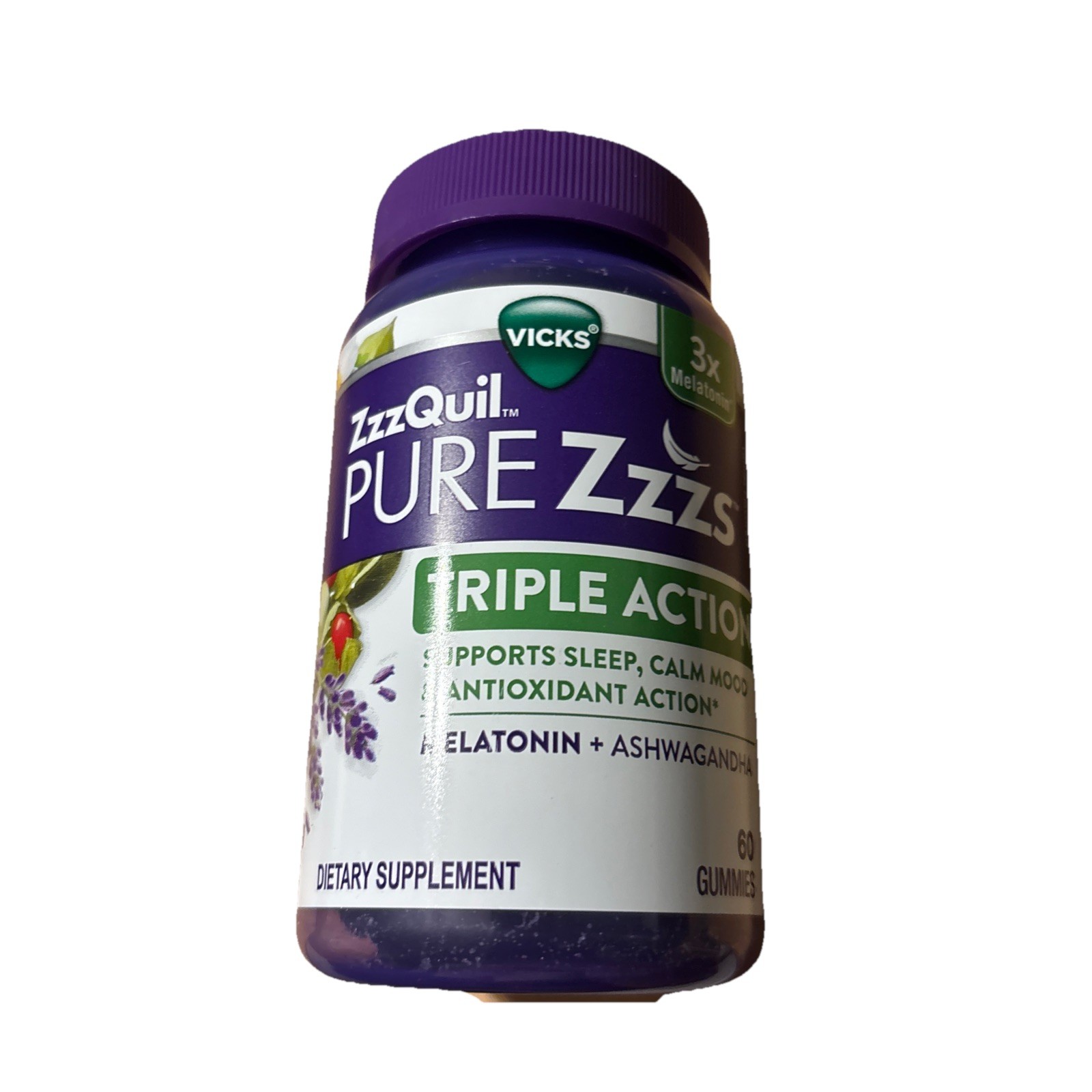 ZzzQuil Pure Zzzs Triple Action Melatonin & Ashwagandha, 60 Gummies, Exp 12/2026