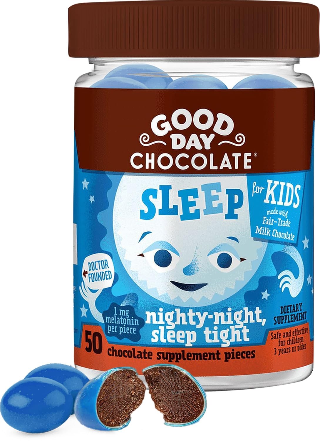Good Day Chocolate Melatonin for Kids [50 Count] – Fair Trade Non-GMO Chocolate