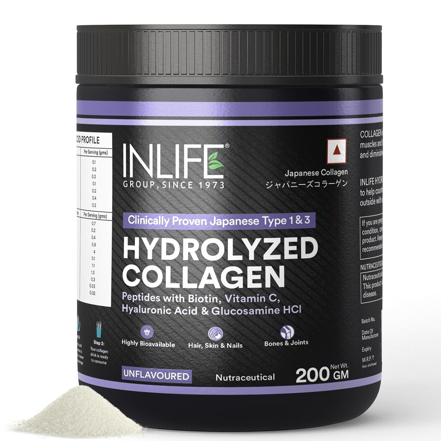 INLIFE Japanese Hydrolyzed Collagen Peptides Powder || Bone Health Supplement |