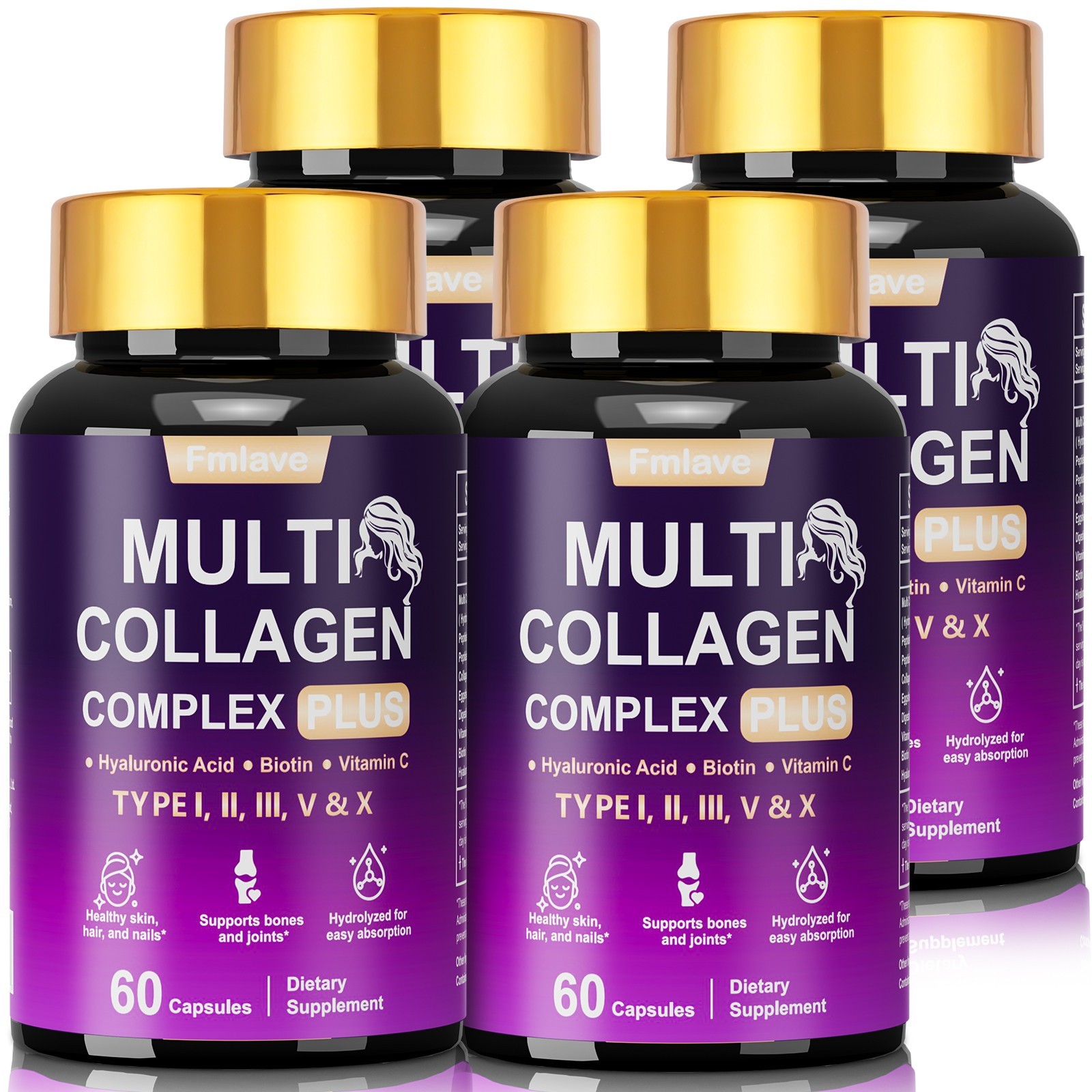 MULTI COLLAGEN CAPSULES + VITAMIN C | TYPES I, II, III, v & x | 60 Capsules
