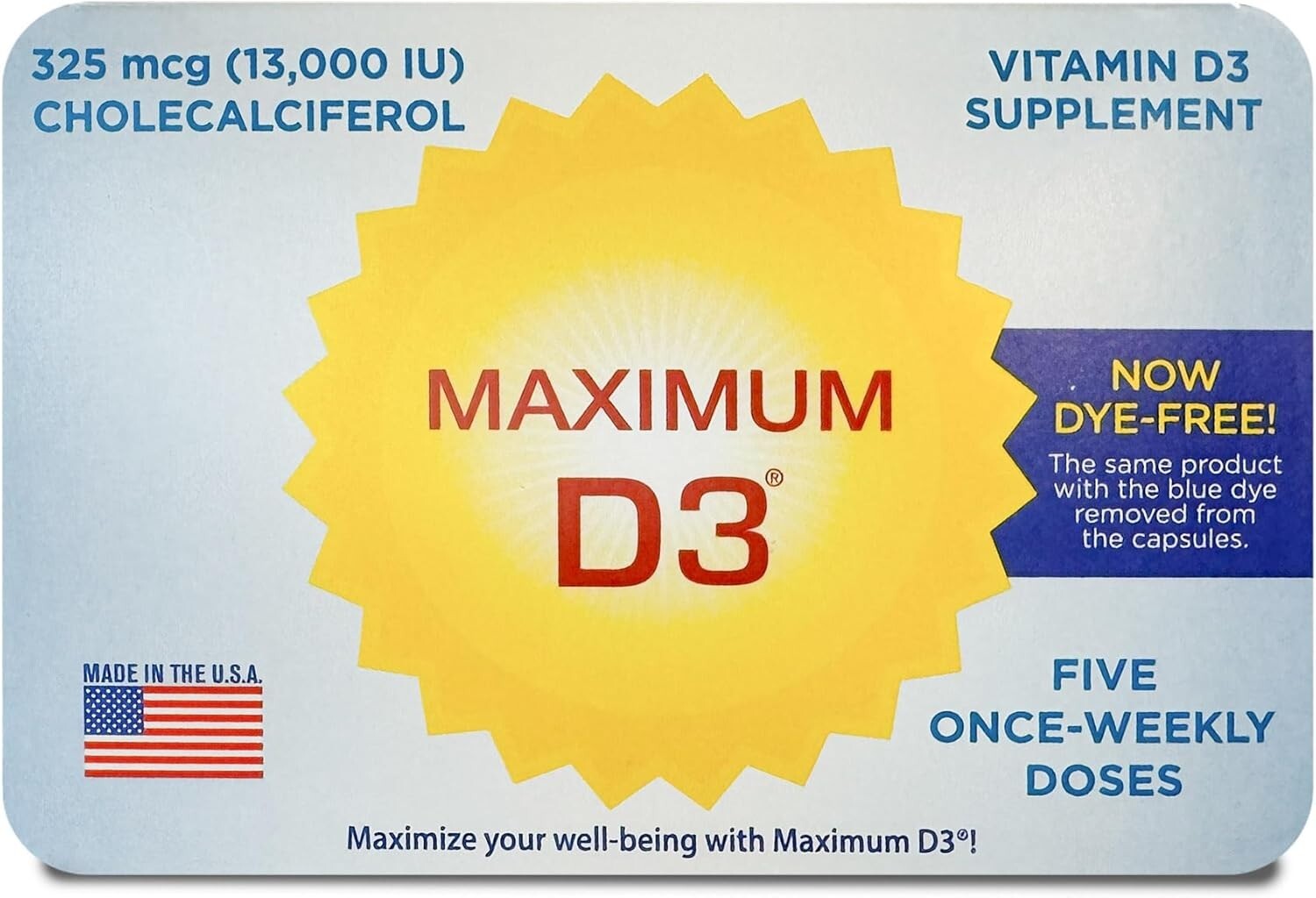 Maximum D3 13,000 IU, 5 Capsules Total (5-Week Supply) [Packaging May Vary]