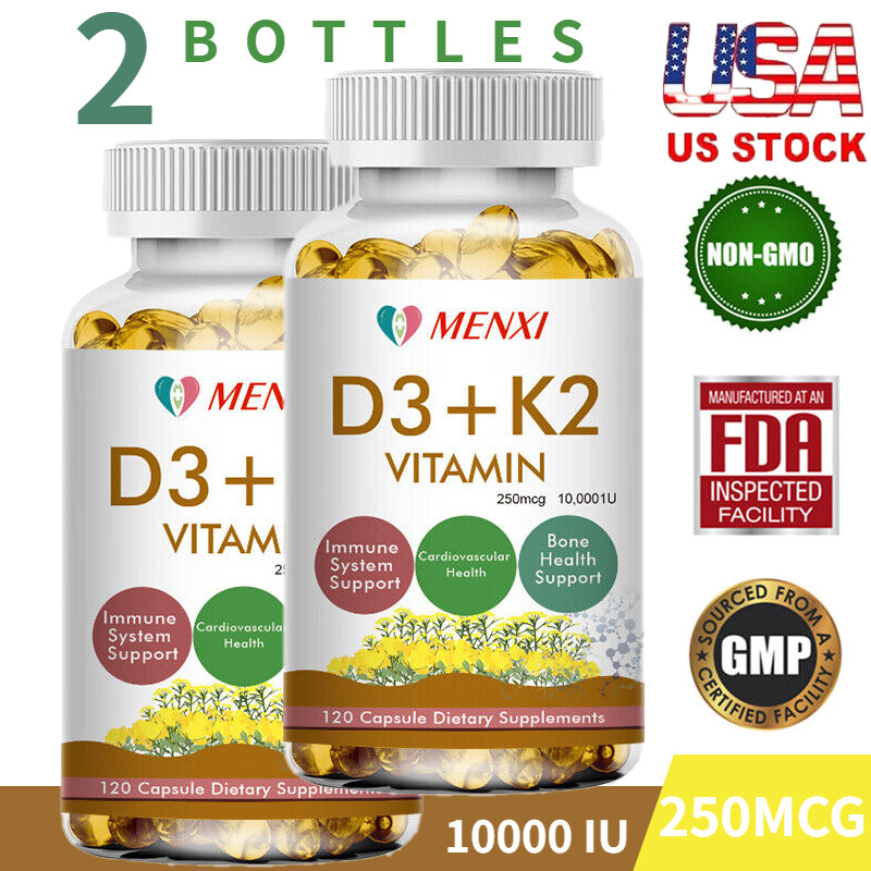 Vitamin D3 K2 Capsules with 10000 IU Extra Strength D3 K2 Supplements 240 Pills