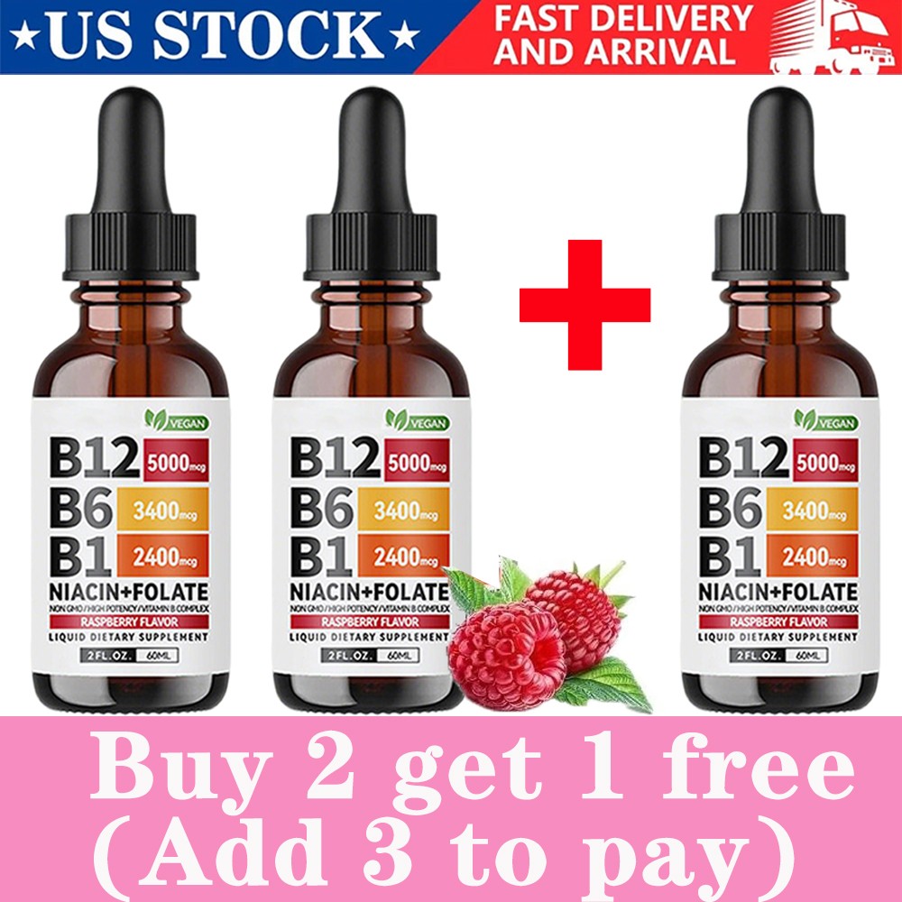 Vitamin B Complex, B12 Sublingual Liquid Drops B6 B1 Niacin+Folate – Add 3 Pay 2
