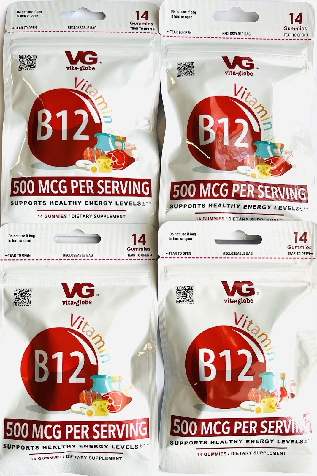 4PK Vita Globe VITAMIN B12 Gummies 500mcg  14ct  Supports Healthy Energy Levels