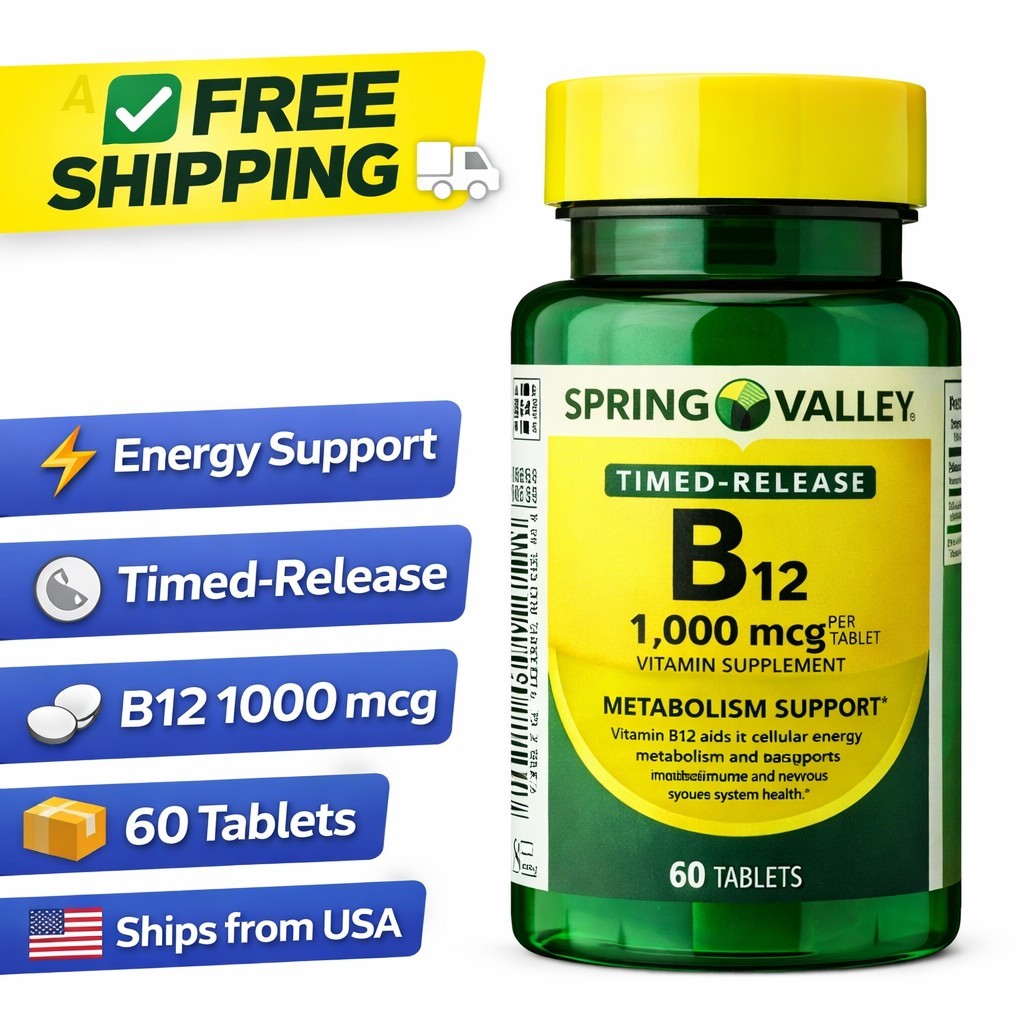 Spring Valley B12 1000 mcg Timed Release 60 Tablets Energy Metabolism Support
