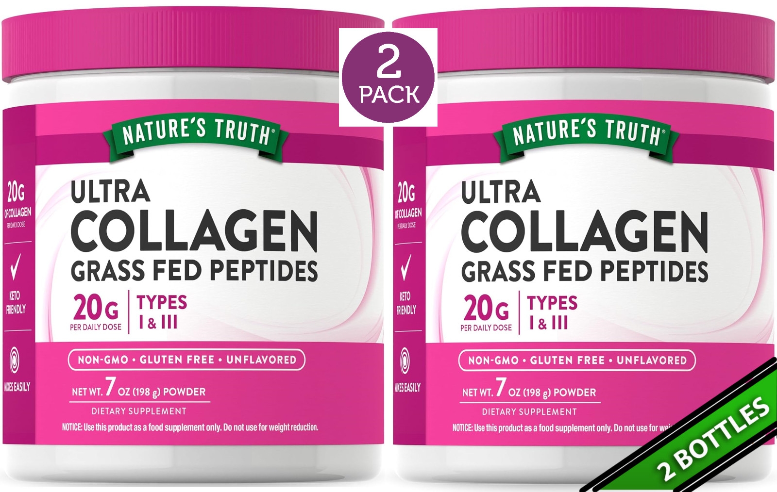 2 Pack Collagen Peptides Powder Unflavored 14oz (2×7) Non-GMO Keto Friendly 2028