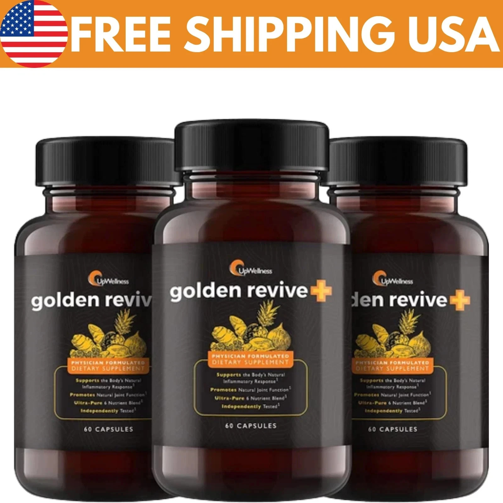 (3 Pack) UpWellness Golden Revive + Joint Support Supplement Featuring Turmeric
