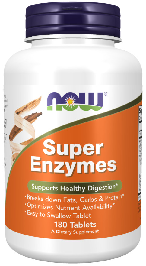NOW Foods Super Enzymes 180 Tabs bromelain, ox bile, pancreatin and papain 03/26